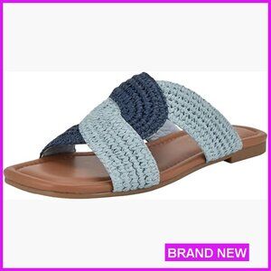 Casual Flat Sandals Slip-On Woven Square Toe Chic Minimal Everyday Wear
